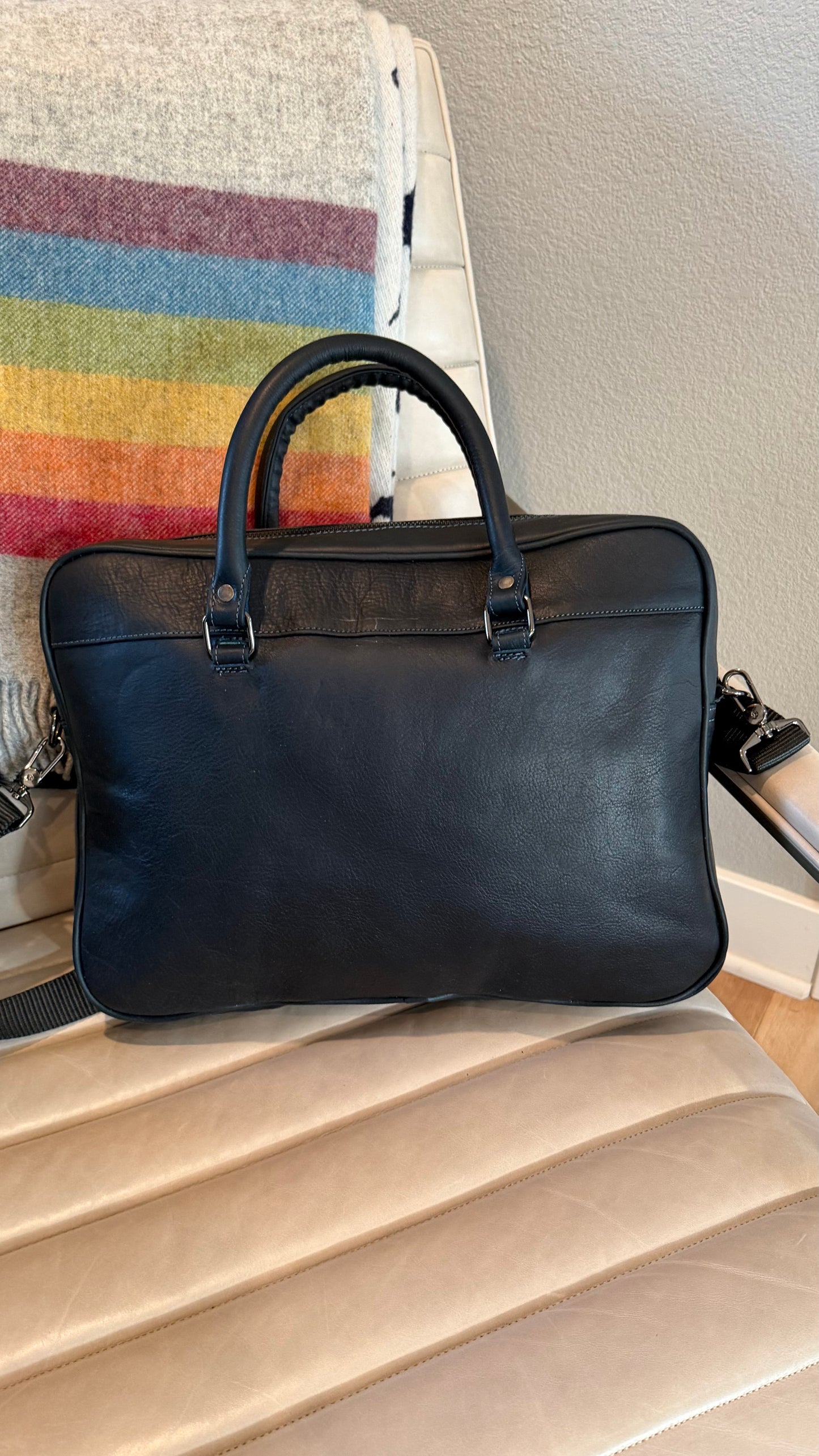 Leather Tech Briefcase - Ocean Blue