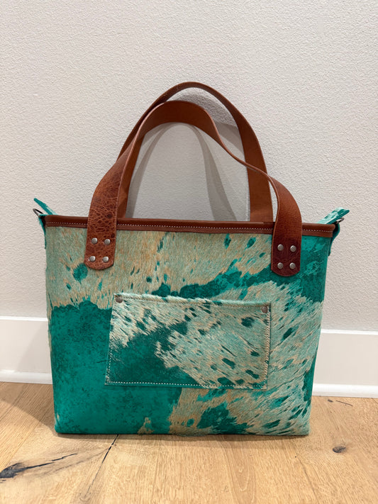 Green Cowhide Large Leather Tote
