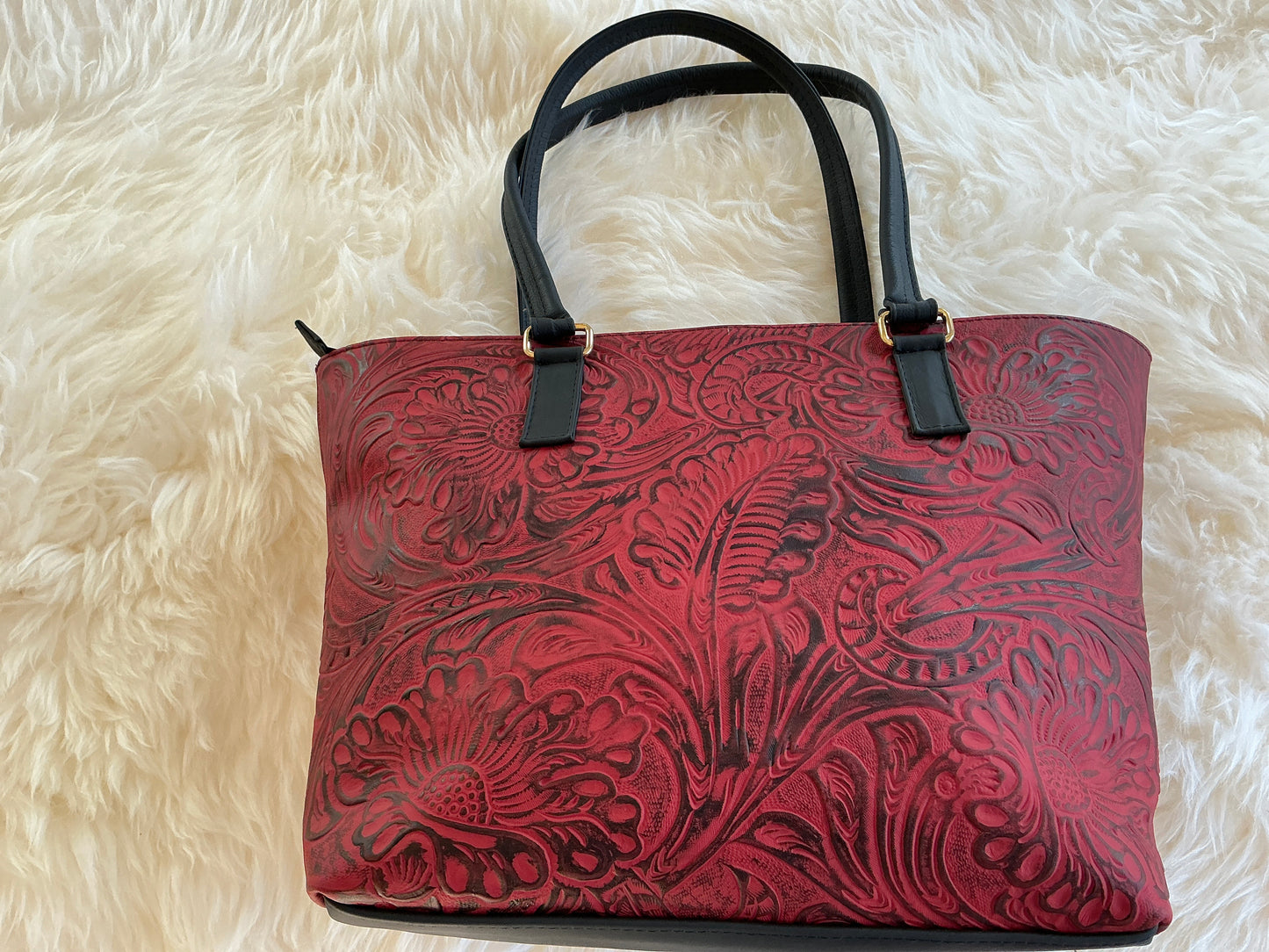 RED BLACK LEATHER PURSE