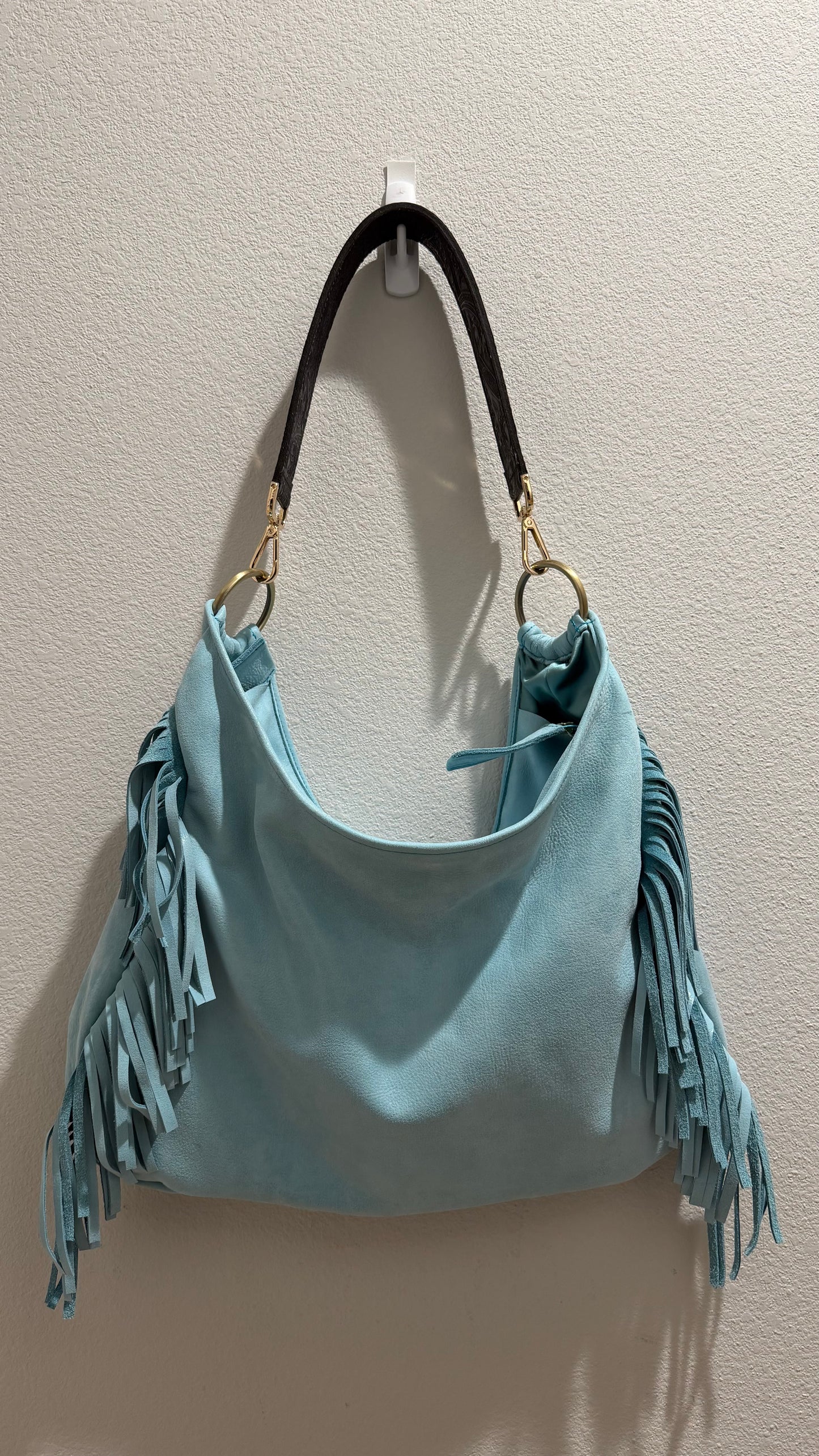 BOHO Fringe Bag Caribbean Blue Suede
